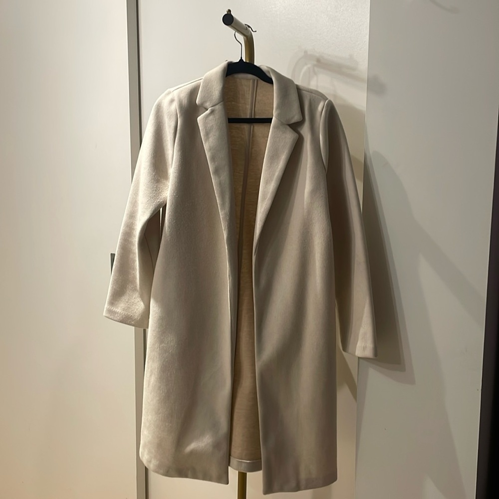 Faux Wool Mid-length Coat in Cream